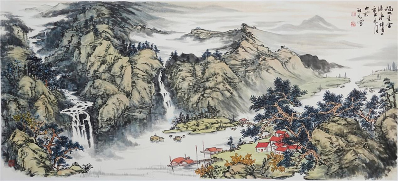 山水六尺《福地生金绿》830&times;1800