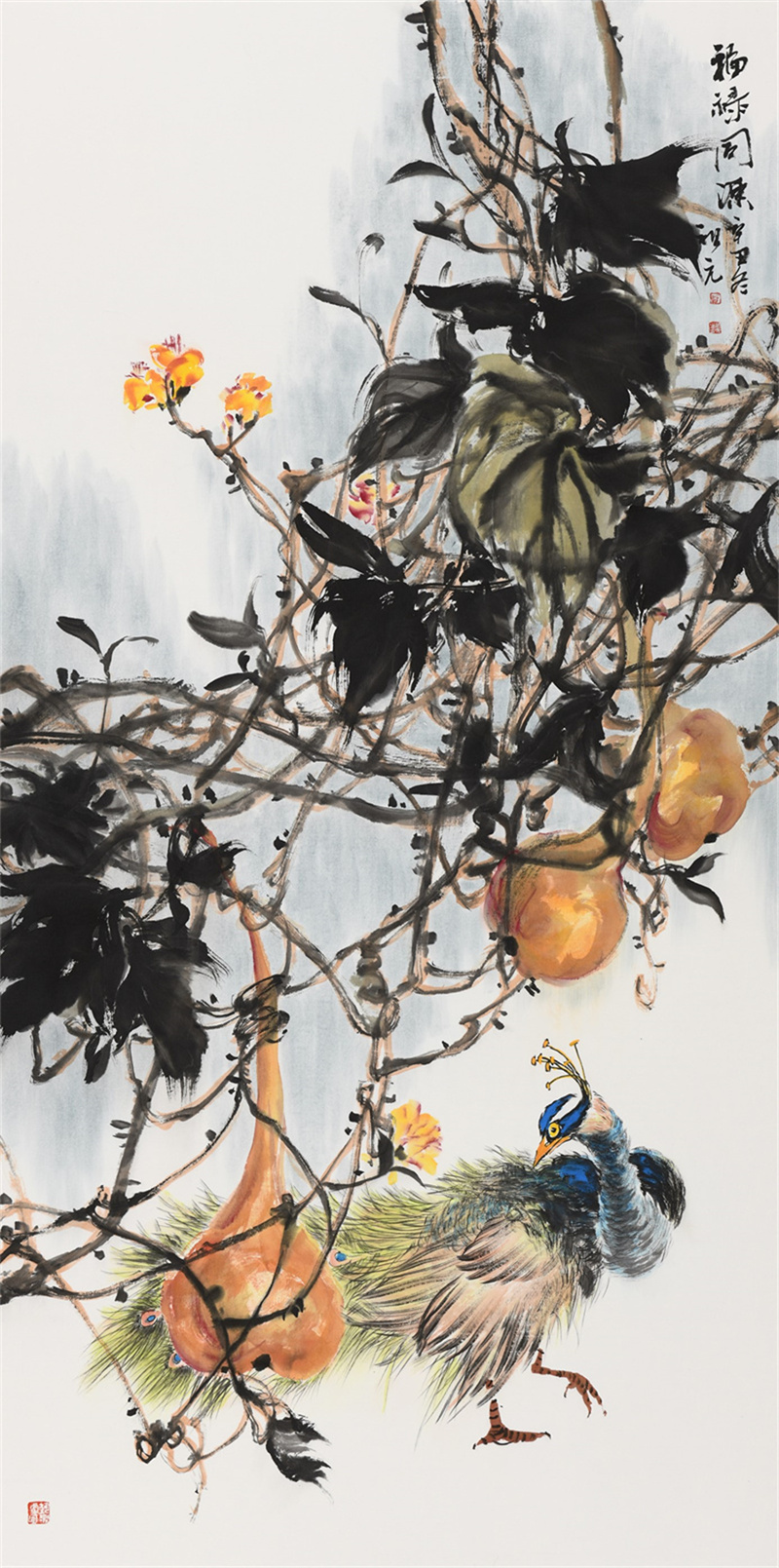 花鸟四尺竖幅《福禄同源》690&times;1380