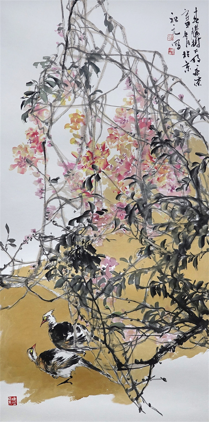 花鸟四尺竖幅《春藤树下好乘凉》690&times;1380