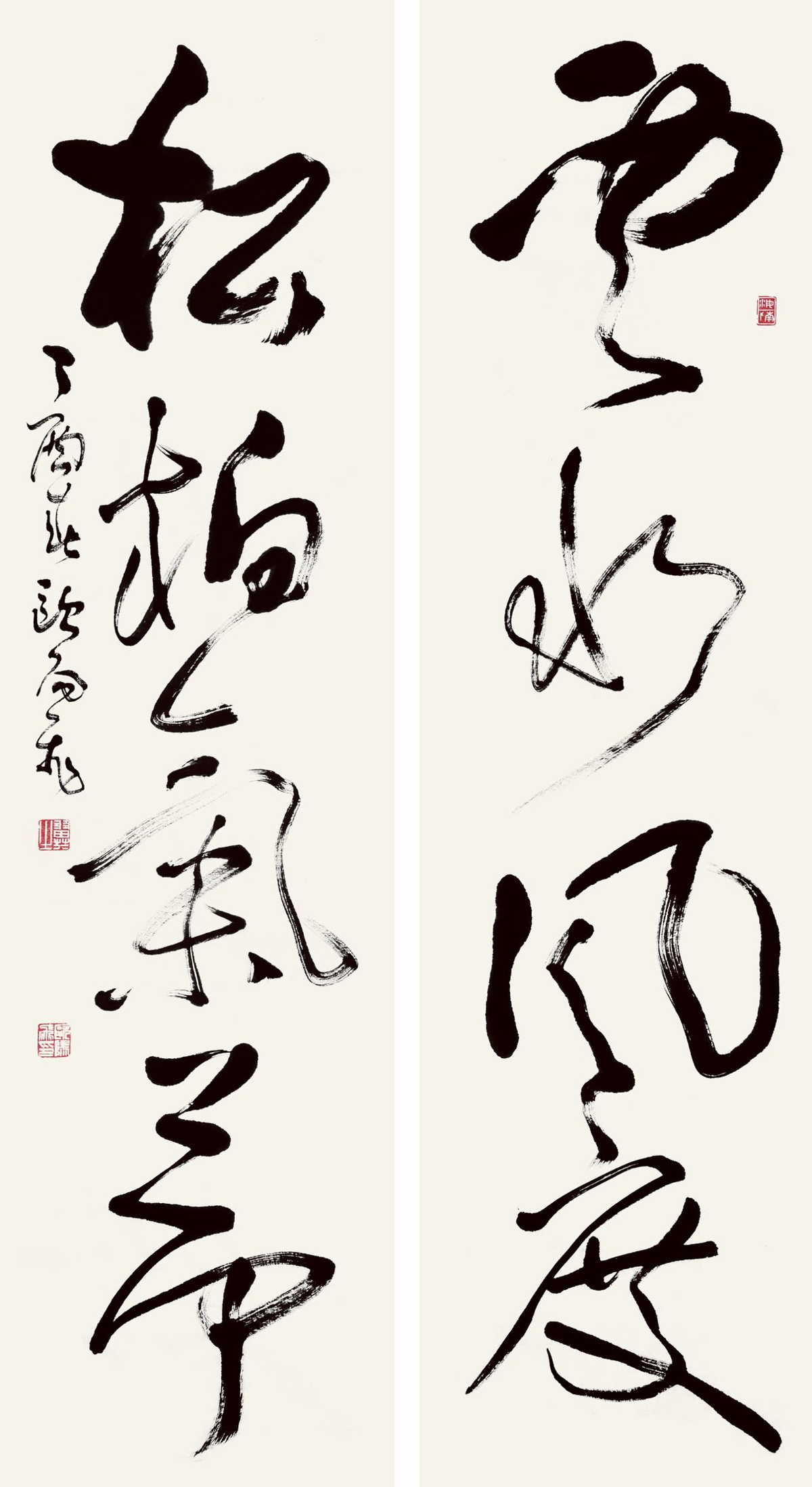 《云水风度，松柏气节》138cm×34cm×2